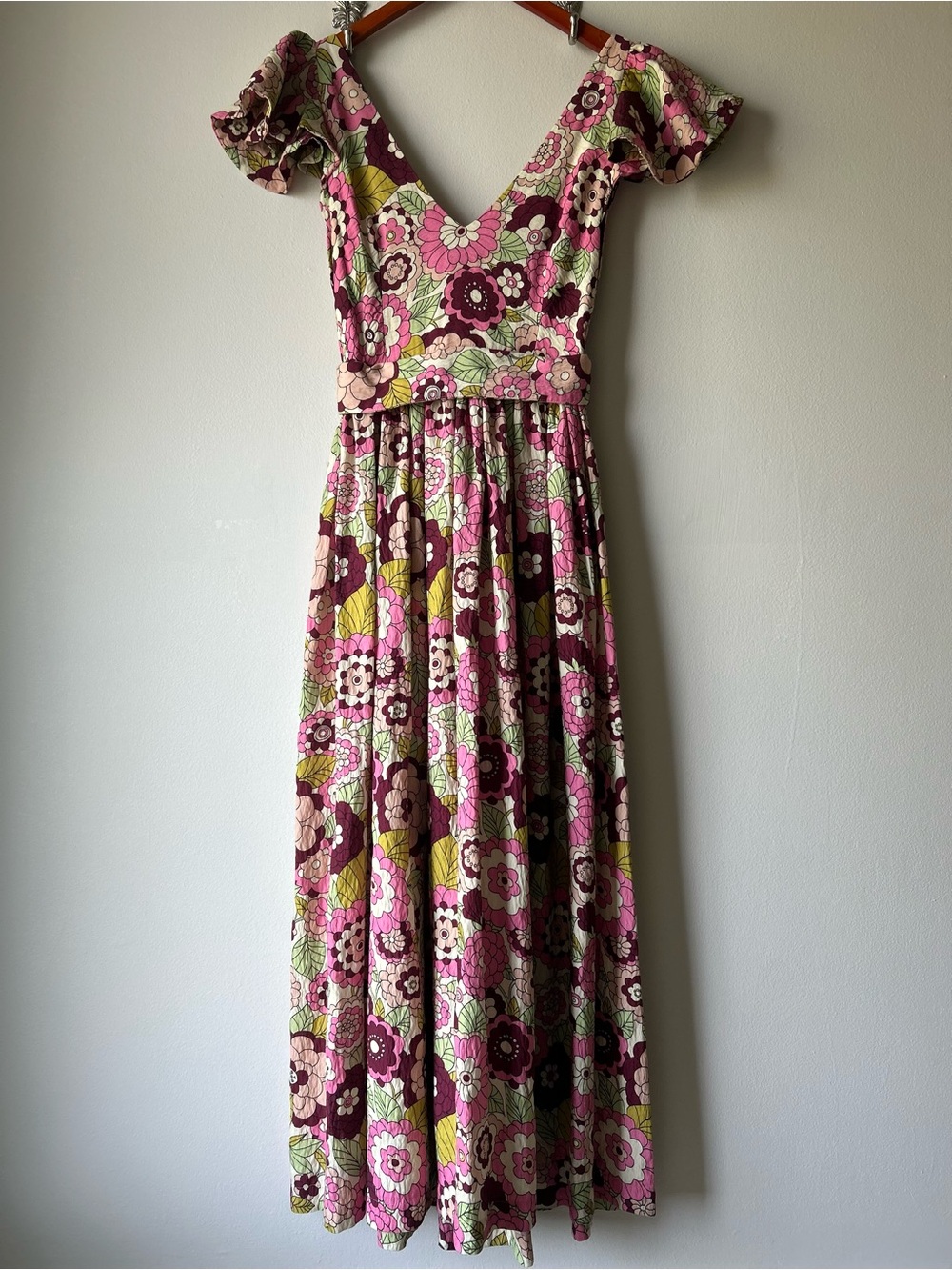 DODO BAR OR "Jenny" Floral Flutter-Sleeve Maxi Dress | Pink & Green | Size XS - Picture 2 of 16